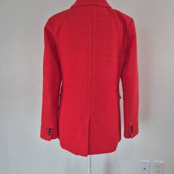 Loft Women Size 2 Tweed Double Breasted Coral Red Blazer - Picture 3 of 10
